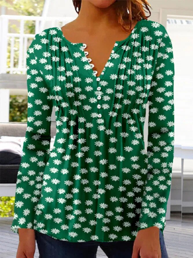 Blouse Judith À Encolure En V Bordée de Scallops et Plis Fluides Pour Tenues Chic Décontractées