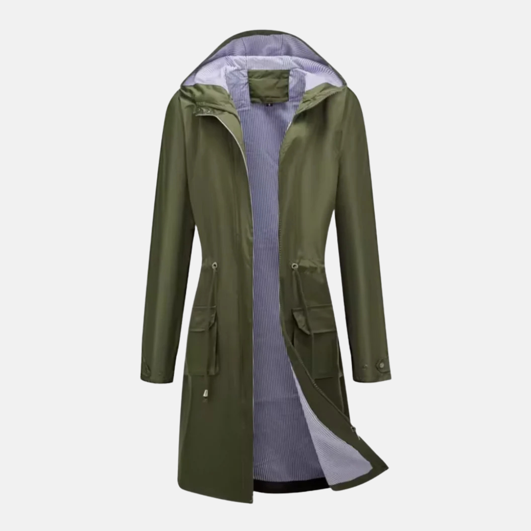 Nordisk-Flair Veste Longue À Capuche Imperméable Pour Femme Avec Taille Ajustable Fermeture Éclair Poches À Rabat