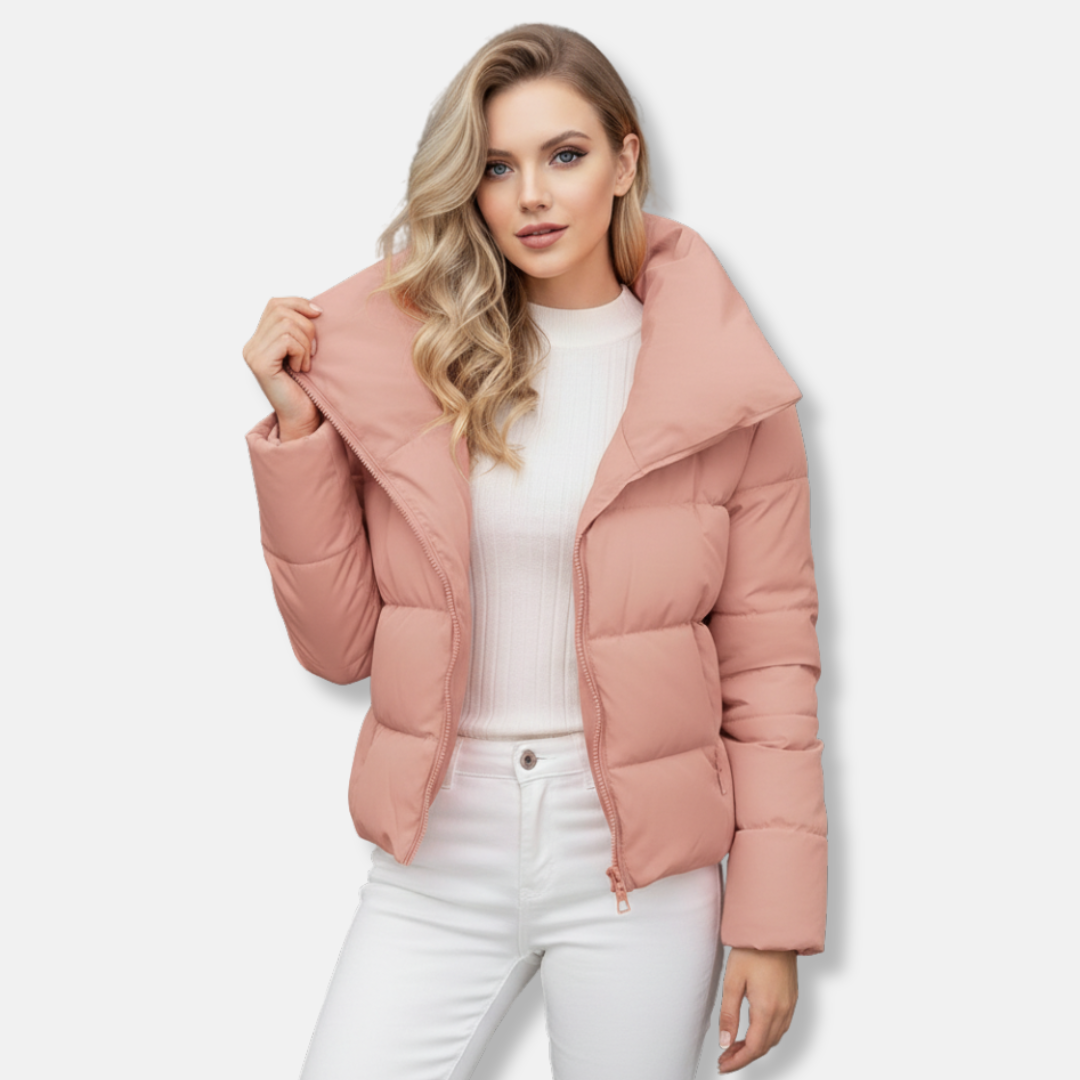 Manteau Matelassé Femme Coupe Régulière Rembourré Chaude Col Cheminée Fermeture Éclair Asymétrique