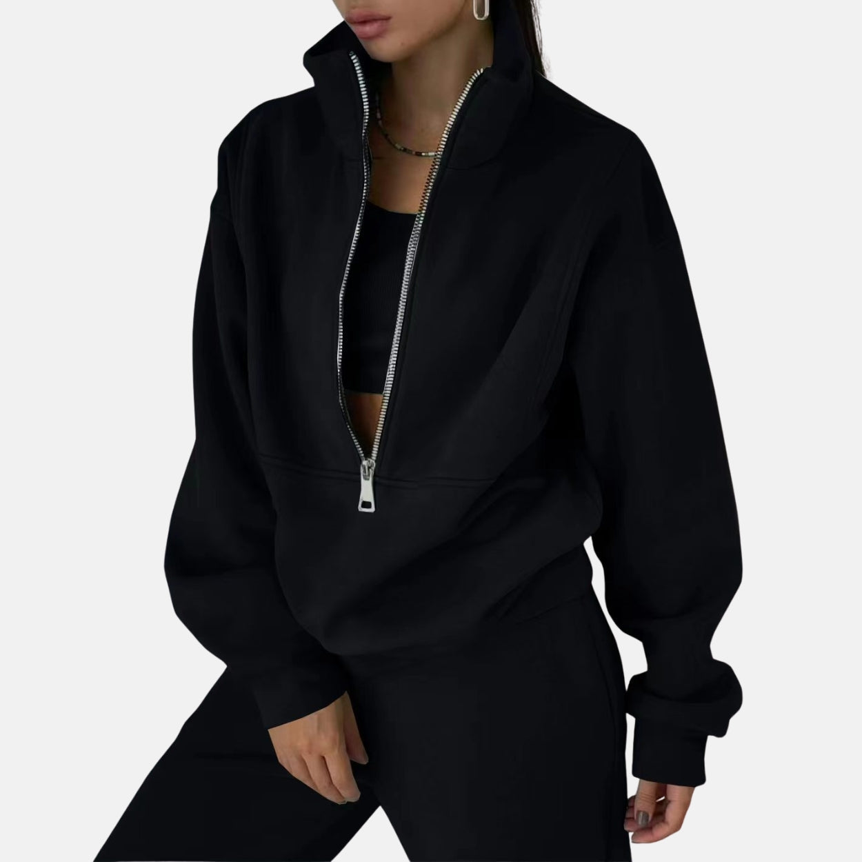 Ensemble Deux Pièces Survêtement Femme Coupe Décontractée Haut Col Zip Mélange Coton Pantalon Long Nordisk Flair