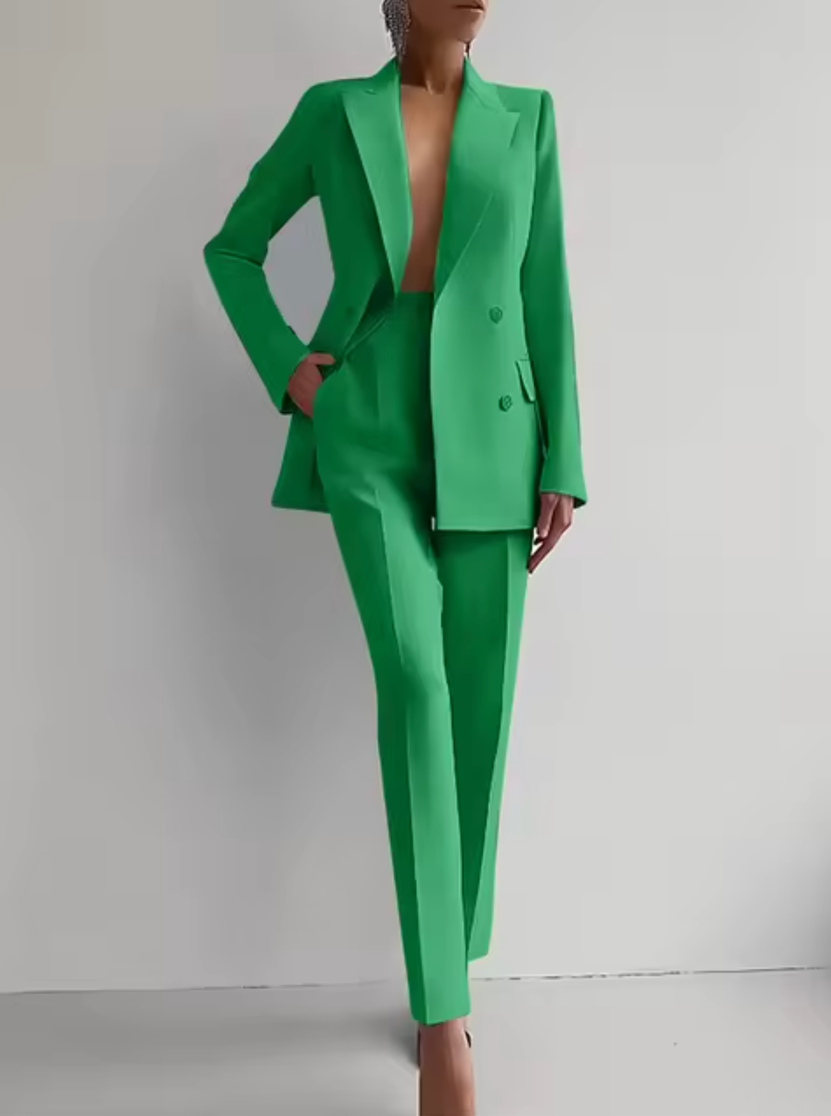 Tailleur Femme Veste Blazer Double Boutonnage Et Pantalon Taille Haute Pour Professionnelles