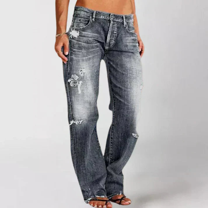 Jean Femme Coupe Décontractée Taille Moyenne Avec Détails Déchirés Streetwear Amawinc