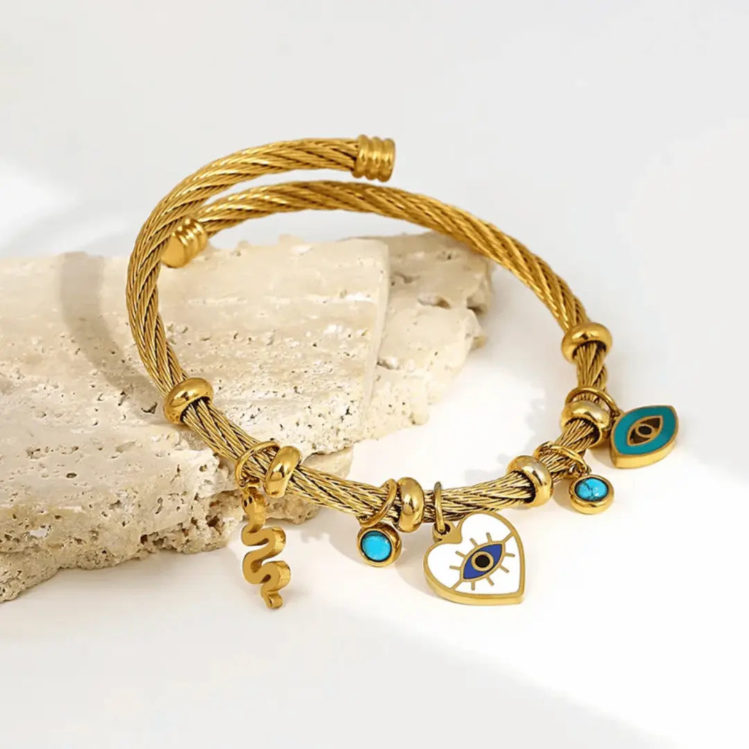 Bracelet Manchette Serafina De Protection Avec Oeil Protecteur Et Serpent Symbolique