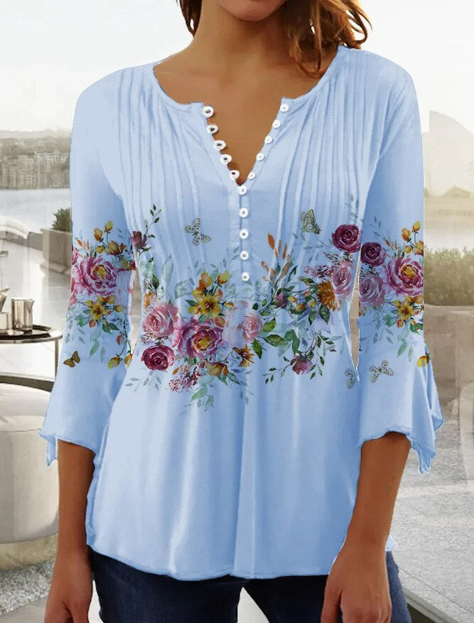 Blouse Judith À Encolure En V Bordée de Scallops et Plis Fluides Pour Tenues Chic Décontractées