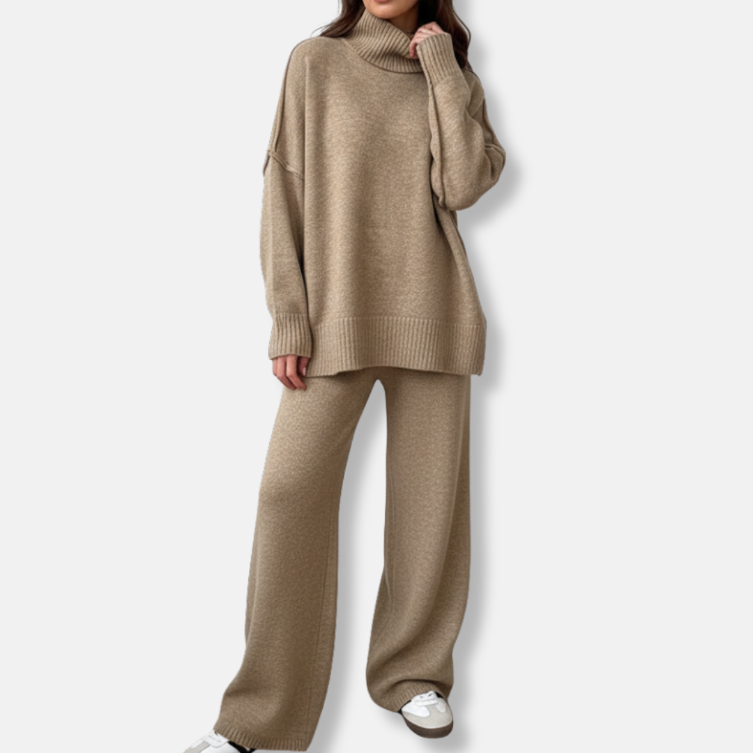 Ensemble Deux Pièces Femme Tricot Épais Col Roulé Oversize Confort Élégance Durable Pour Le Quotidien