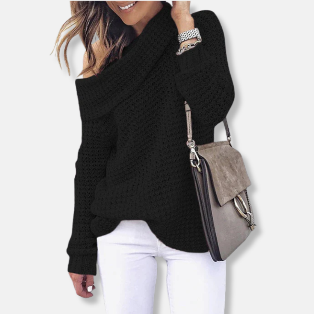 Pull Femme En Maille Ample Avec Col Décolleté Drapé Et Épaules Dévoilées Pour Un Style Sophistiqué Et Décontracté