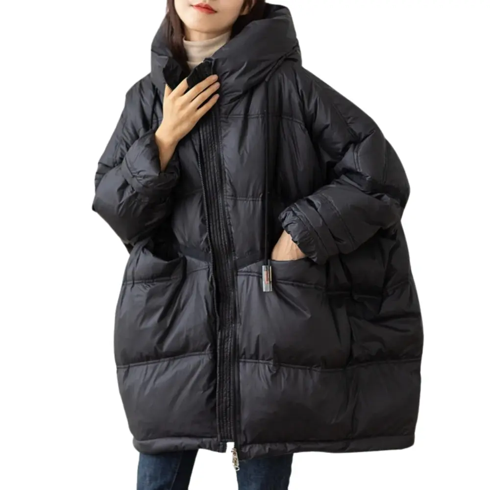 Manteau Matelassé Oversize Pour Femme Avec Capuche Ajustable Poches Spacieuses Rembourrage Duvet À 90 Pour Cent