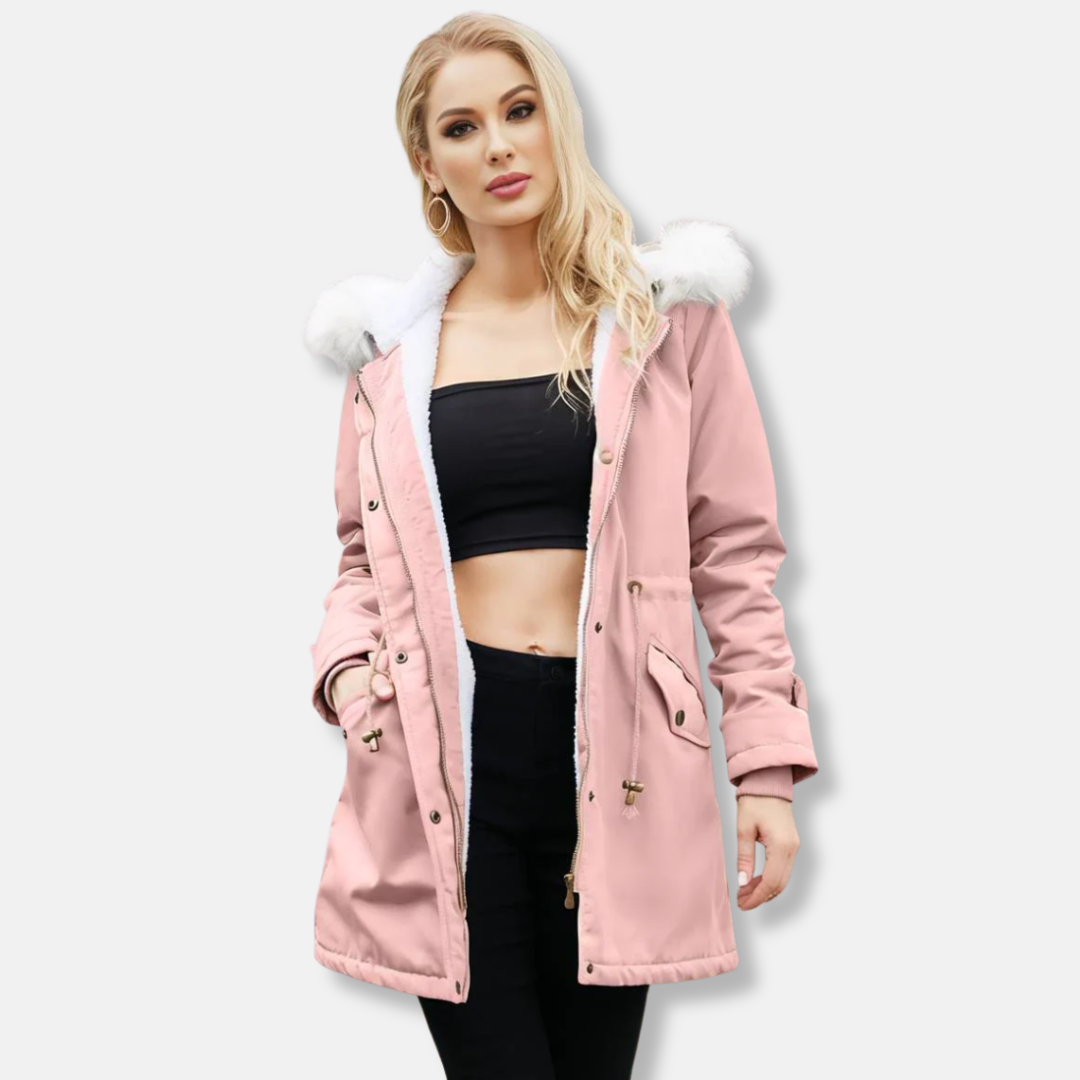 Parka Pour Femme Extérieur Lisse Avec Coupe Décontractée Longueur Mi Cuisses Bordure En Fausse Fourrure Amovible