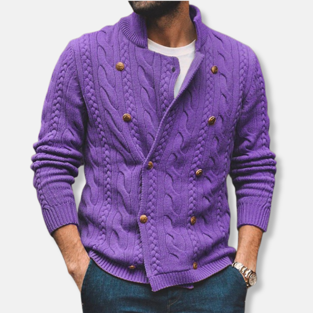 Cardigan Homme En Laine Mélangée À Double Boutonnage Col Montant Coupe Regular Automne Hiver