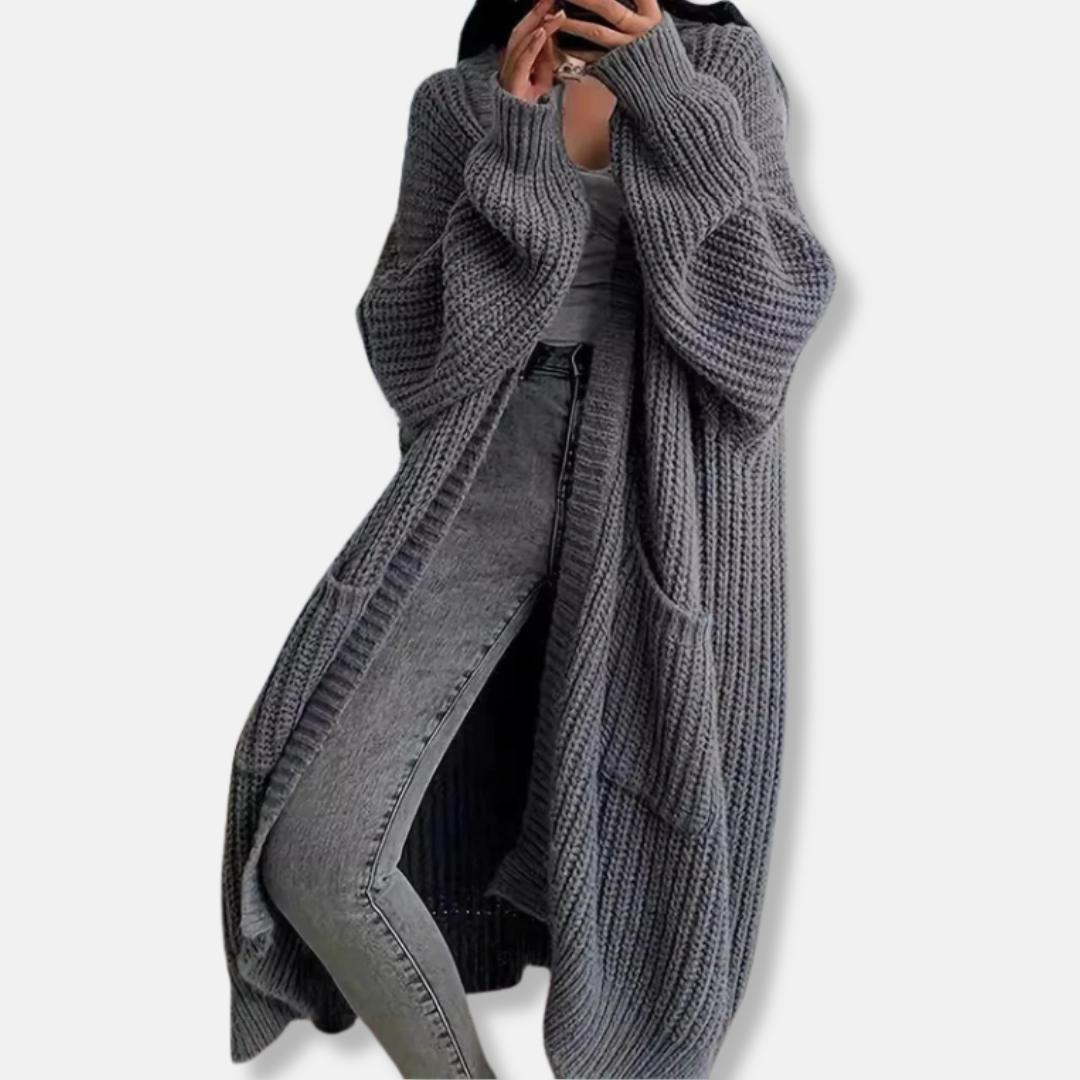 Amawinc Cardigan Femme Oversized À Maille Côtelée Longueur Maxi Ouvert Avec Poches
