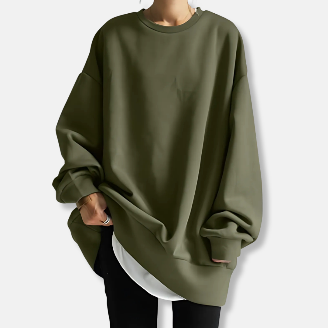 Sweat Femme En Maille Douce Avec Coupe Oversize Col Ras Du Cou Côtelé Longueur Tunique Pour Décontracté Sophistiqué