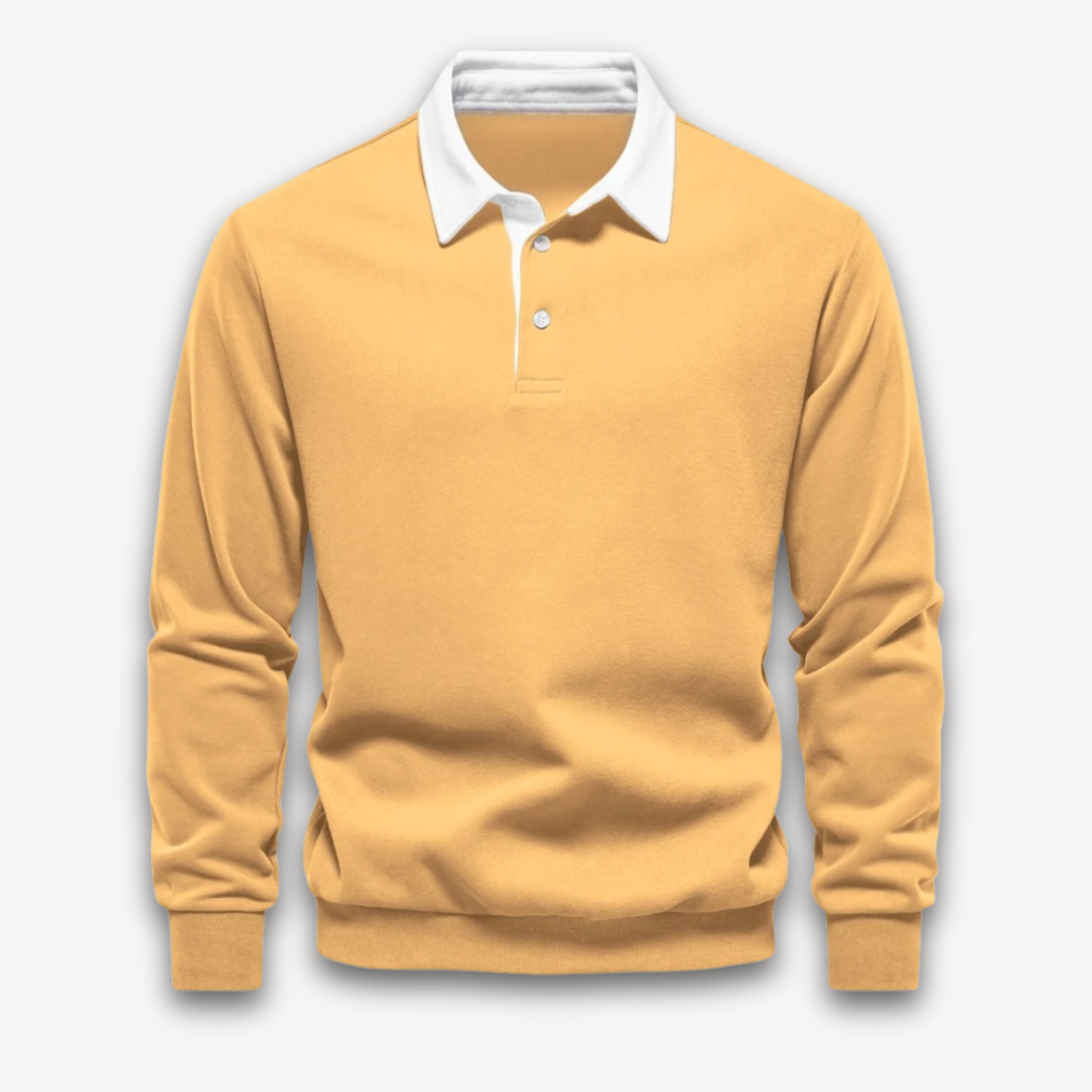 Amawinc Pull Polo Homme Manche Longue Maille Douce En Fibre Naturelle Marine Coupe Regular