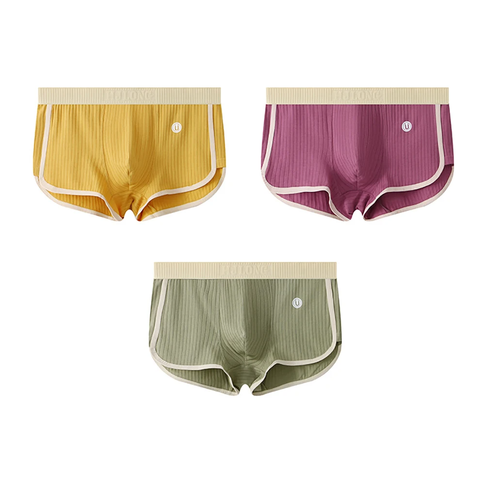 Boxers Ajustés Ensemble Trois Pièces Avec Texture Côtelée Et Bordures Contrastées Pour Homme