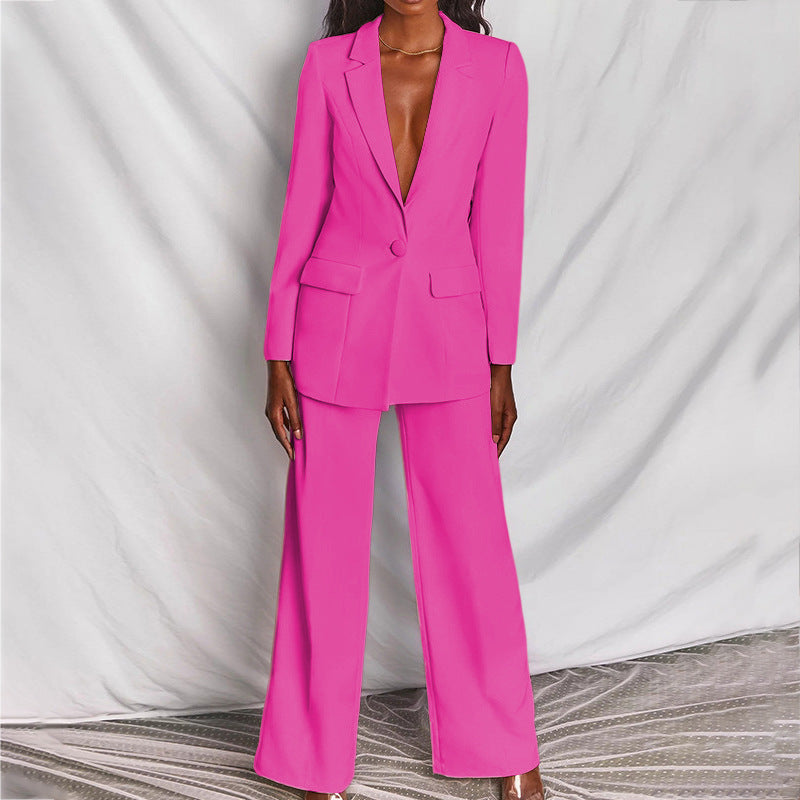 Avelena Damen Blazer und weite Hose Set