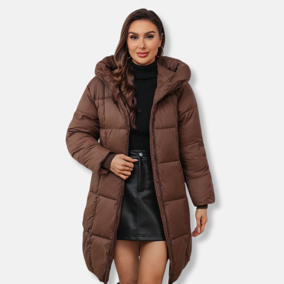 Amawinc Manteau à Capuche Femme Slim Fit Longueur Midi Matelassé Rembourré Chaud Idéal Hiver Élégant