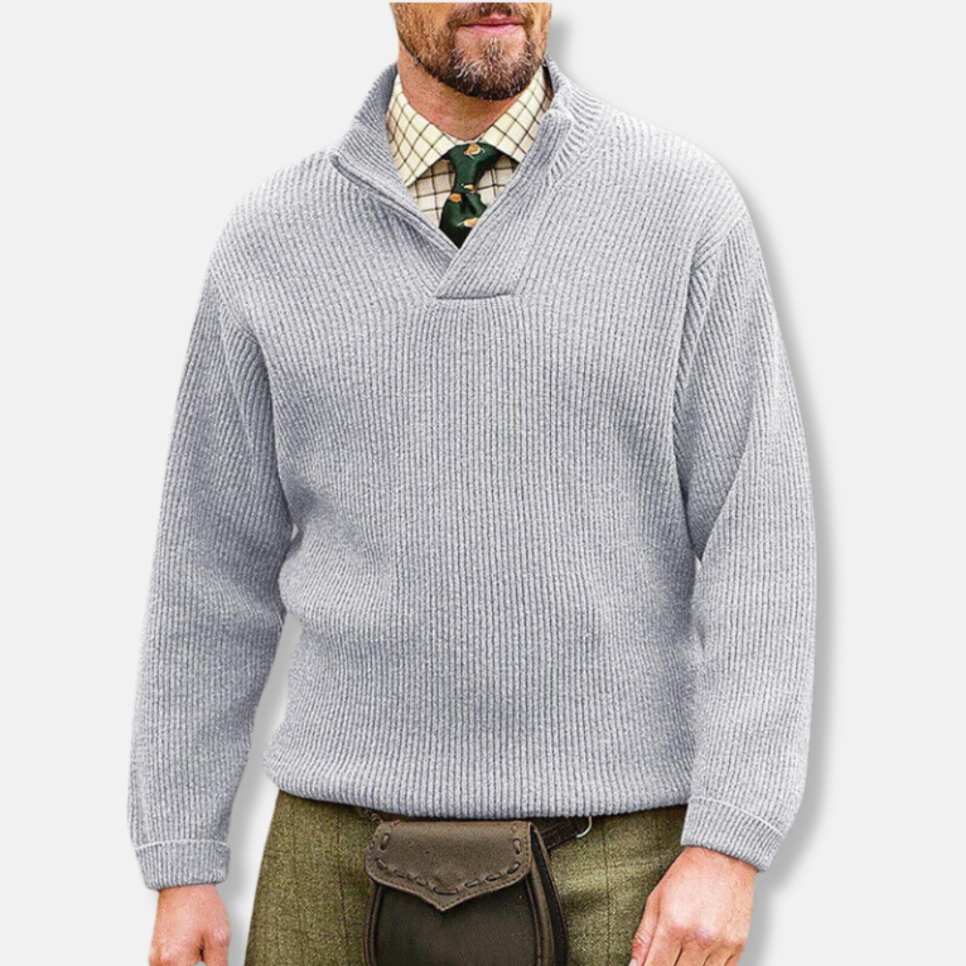 Pull Homme En Mélange Coton À Col Montant Et Col En V Coupe Ample Manches Longues
