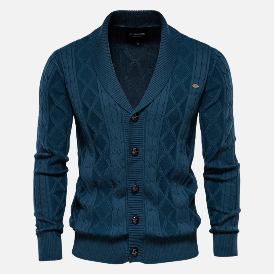 Cardigan Tricot James Argyle Motif Diamant Col Châle Par Amawinc Mélange Coton Pour Automne Et Hiver