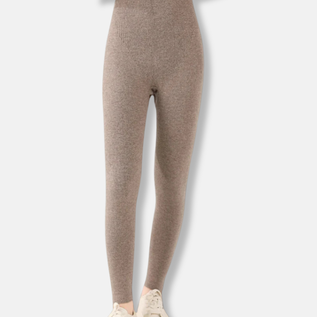 Leggings Femme Coupe Slim En Maille Elastique Avec Ceinture Côtelée Longueur Totale