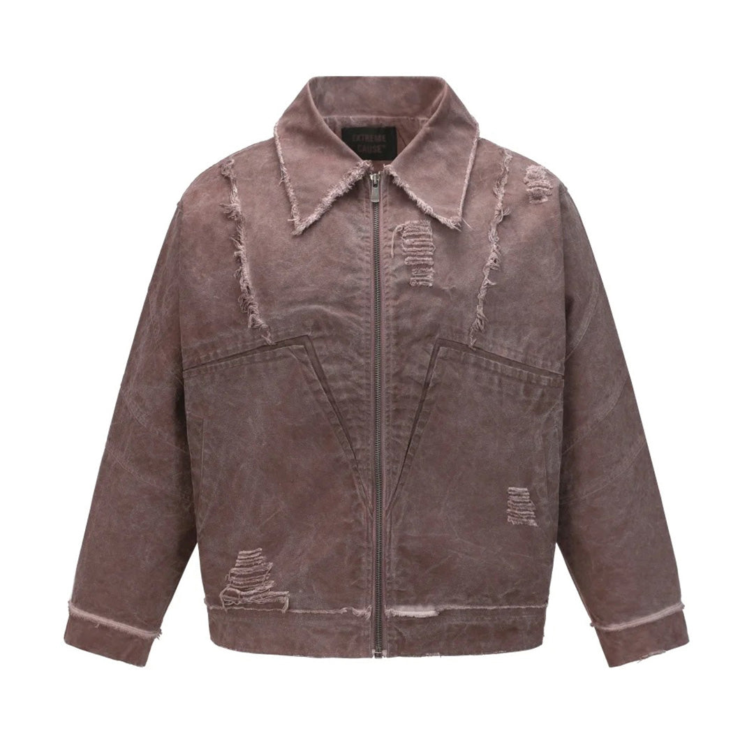 Veste de Composition Inachevée en Coton Oversize Avec Poches Avant et Détails de Couture Frangés