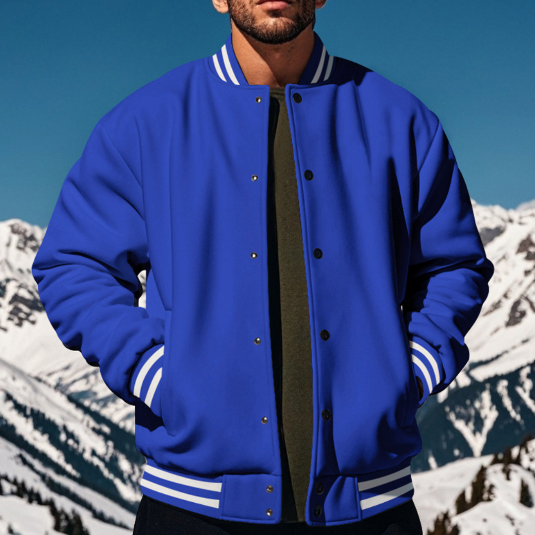 Veste Bomber Homme En Tissu Dense et Lisse Avec Col Montant et Fermeture à Pression