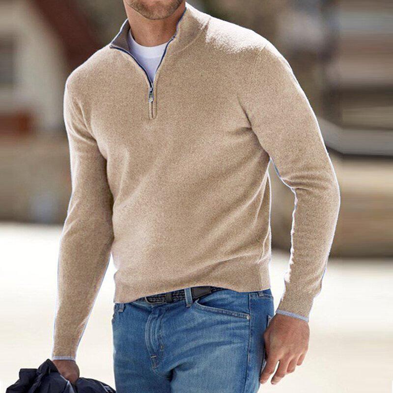 Pull À Demi Zip Pour Hommes En Maille Doux Et Chaud Coupe Décontractée Avec Bords Côtes Polyvalents Pour Superposition