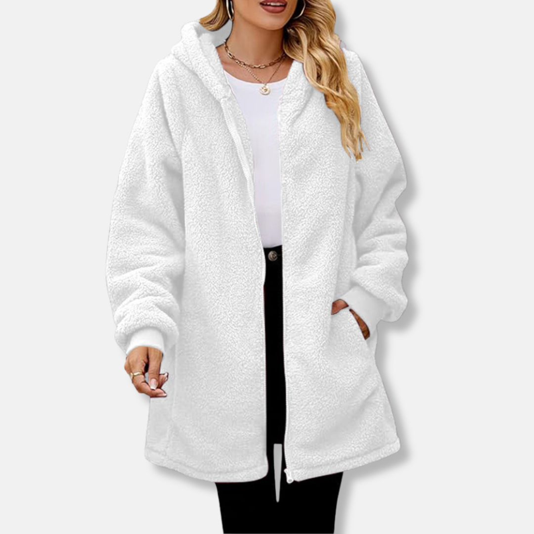 Veste À Capuche Zippée Pour Femme Peluche Oversize Confort Avec Poches Frontales Poignets Côtelés