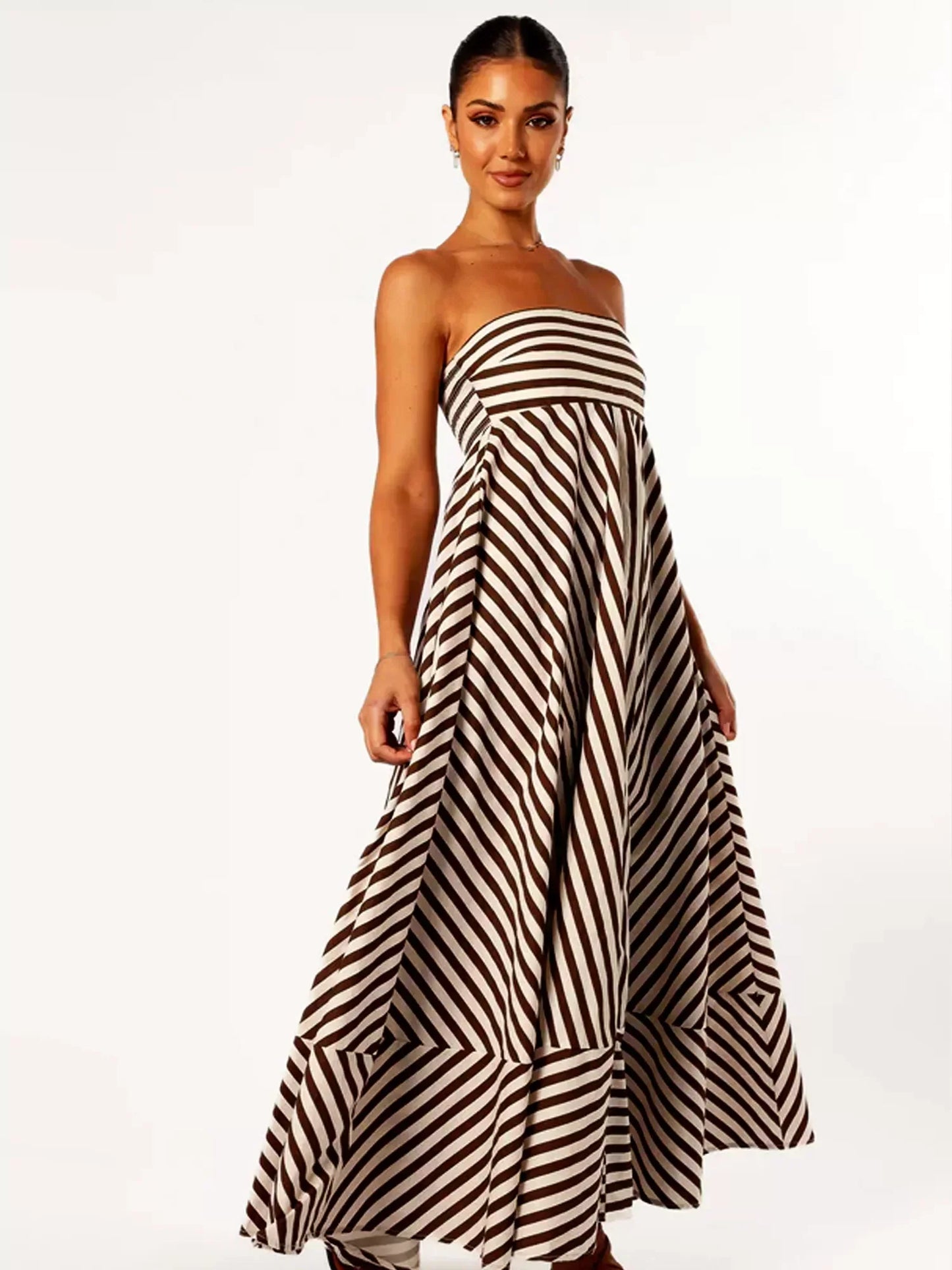 Robe Maxi Sans Bretelles Claire Rayures Audacieuses Amawinc Été Élégante Et Confortable