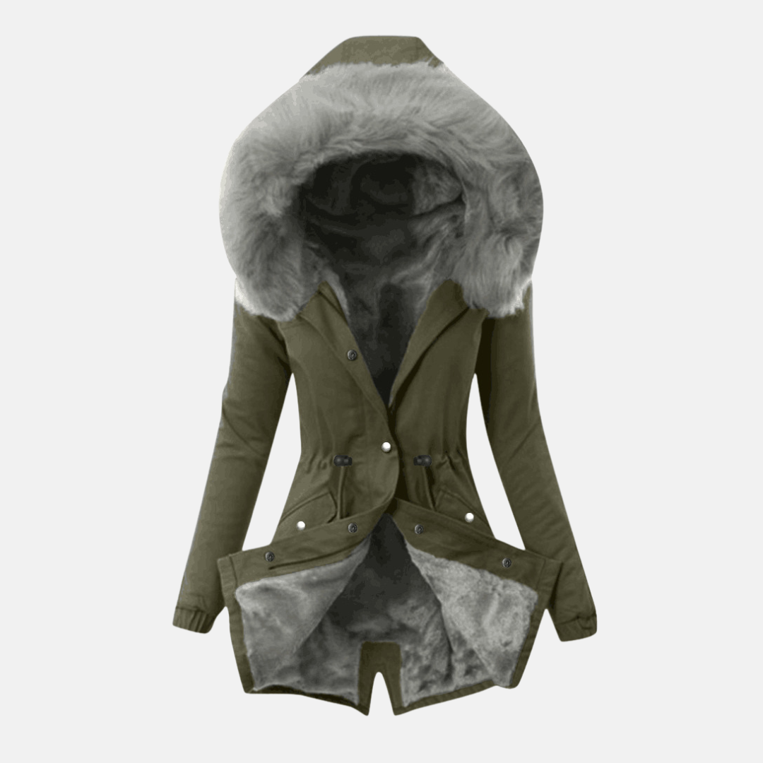 Veste Femme Coupe Slim Ajustable Taille Capuche Douillette Mi-longue Poches à Rabats Nordisk-Flair