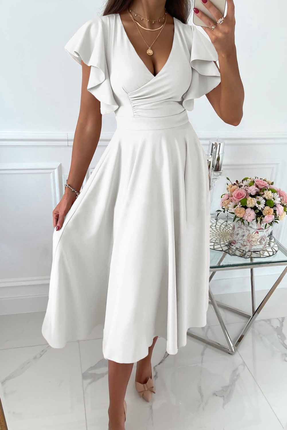 Robe Portefeuille Pour Femme Amawinc À Encolure V Manches Volant Coupe En Ligne A