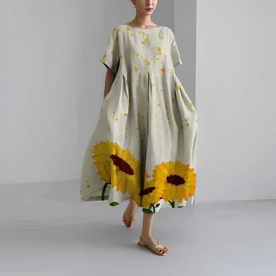 Baumwoll-Look Kleid mit 3D-Druck von Fudus