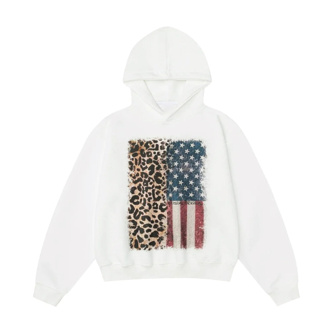 Amawinc Territory Hoodie Pull à Capuche Décontracté Graphique Distress Étoiles et Rayures Léopard