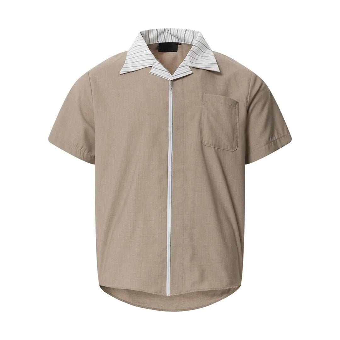 Chemise Rayée En Coton Et Polyester Avec Col Rabattable Surpiqûre Zigzag Et Plis Doux Pour Silhouette Large