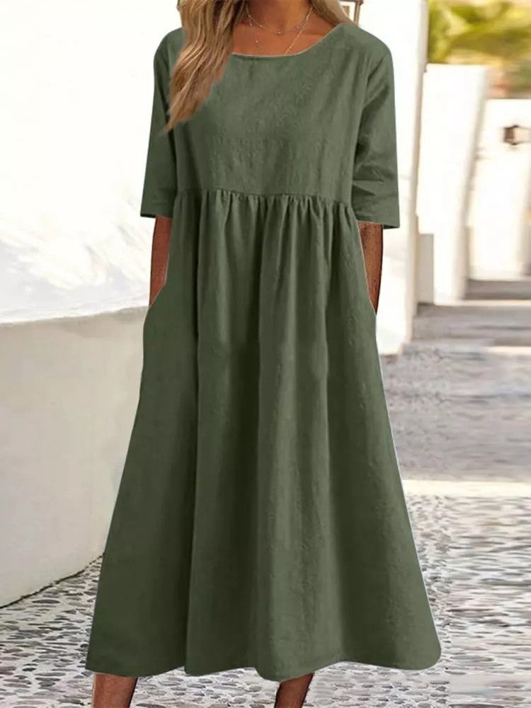 Baumwollleinen Kleid für Damen von Fudus mit Taschen
