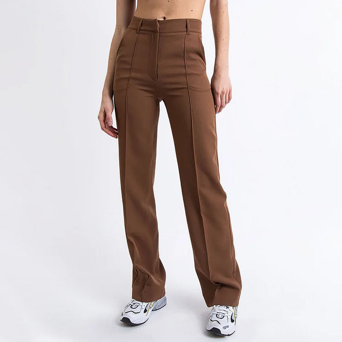 Pantalon Tailleur Femme Taille Haute à Jambes Évasées Avec Poches Élégant pour Bureau et Fête