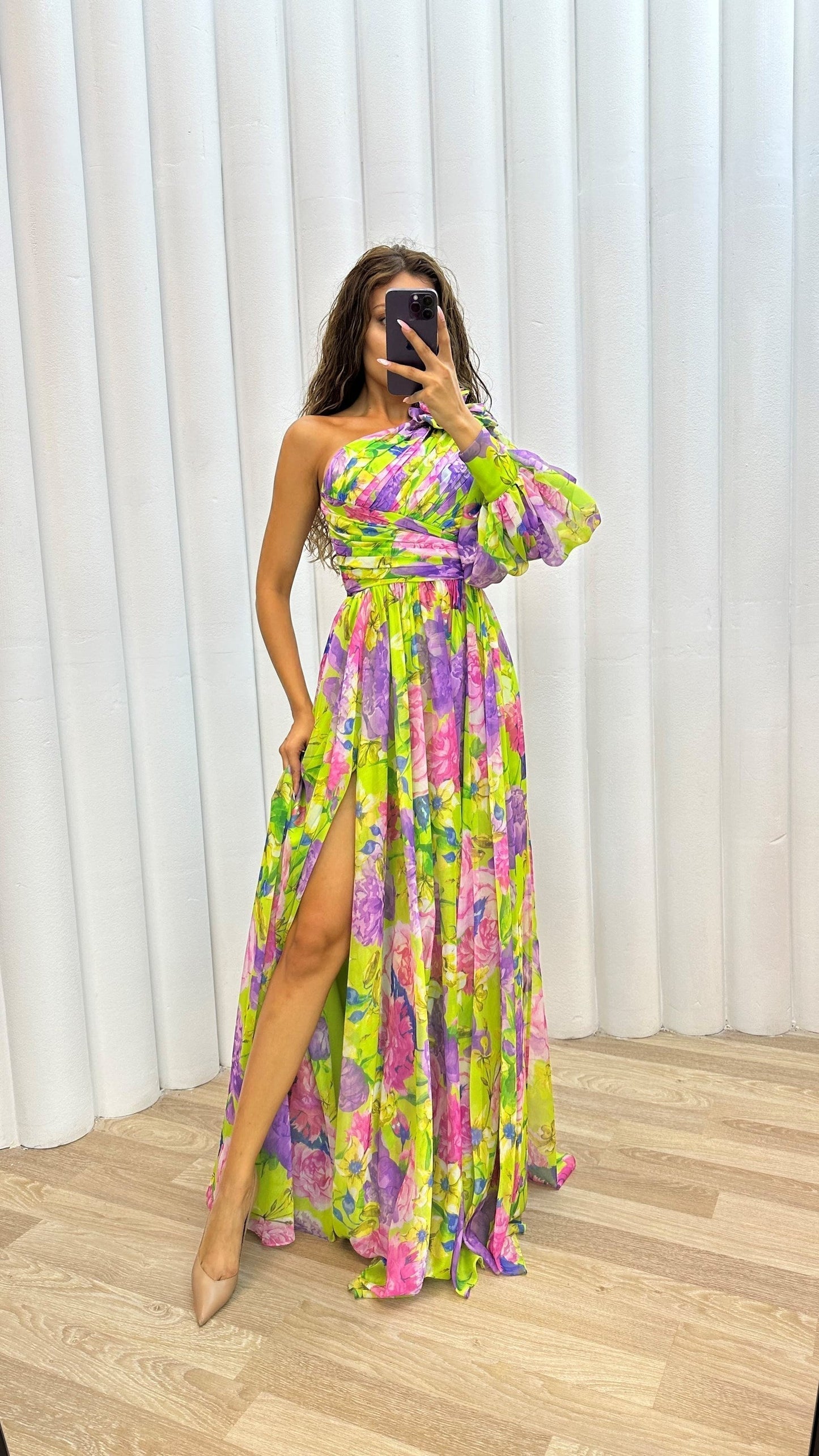 Robe Maxi Florale À Une Épaule Avec Fente Pour Mariages Et Soirées Événements Ashley