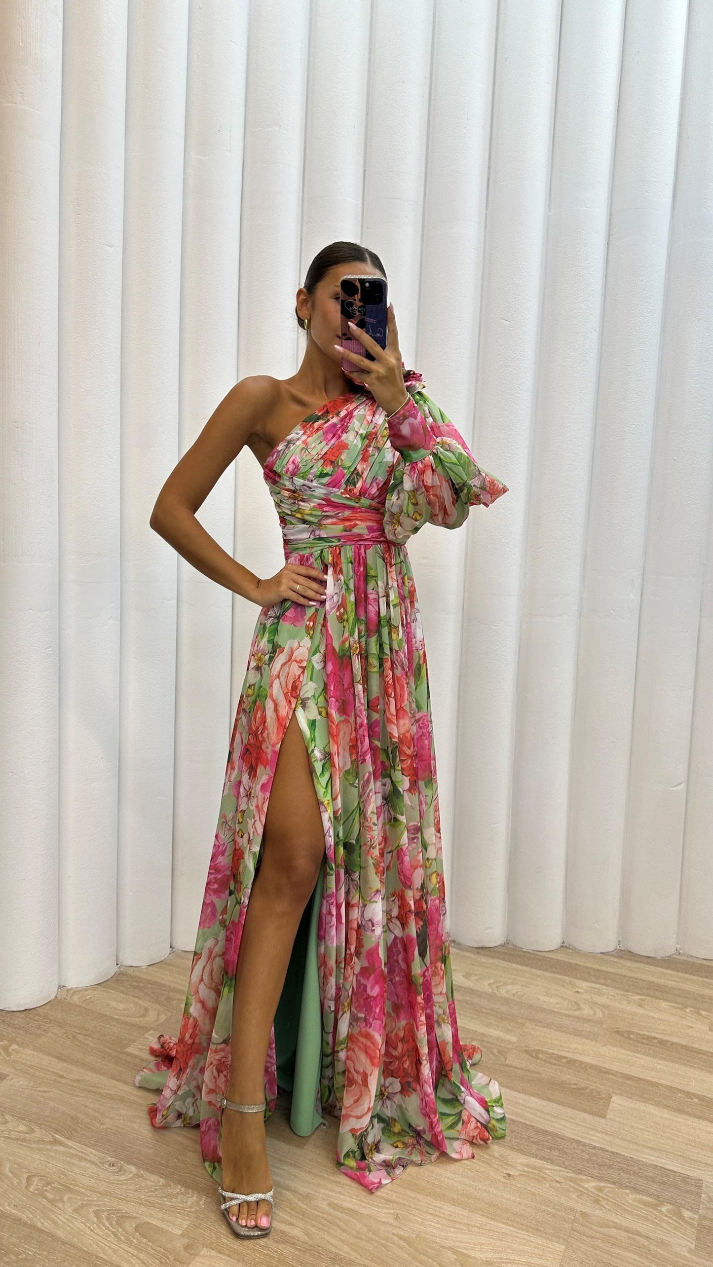Robe Maxi Florale À Une Épaule Avec Fente Pour Mariages Et Soirées Événements Ashley