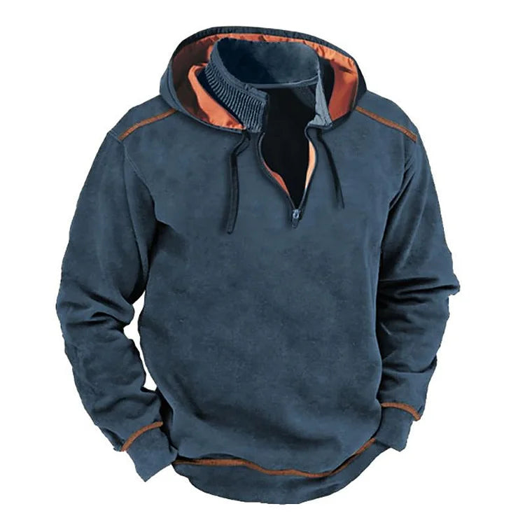 Amawinc Sweat À Capuche Homme Mélange Coton Demi Zip Col Côtelé Coupe Décontractée Pour Usage Quotidien