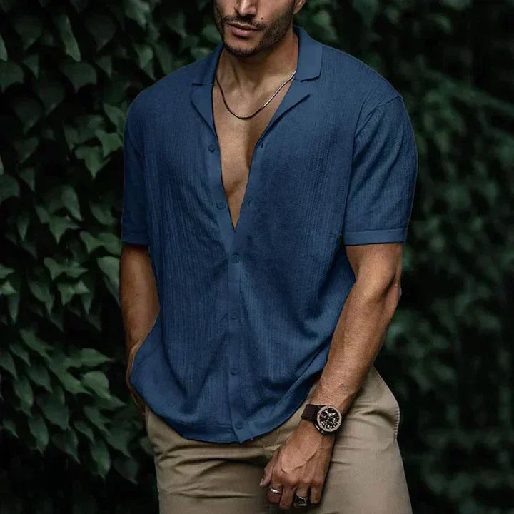 Chemise Homme Manches Courtes Léger Respirant en Lin et Coton Décontractée Coupe Vacances Été