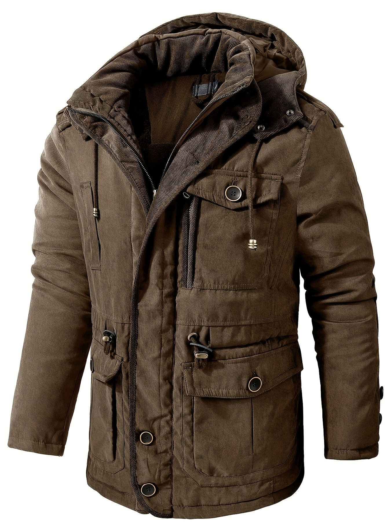 Veste Utilitaire Chaude À Capuche Pour Homme Avec Doublure Isolante Et Poches Multiples Pour Hiver
