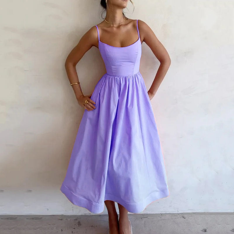 Fudus: Elegantes, einfarbiges, süßes Trägerkleid