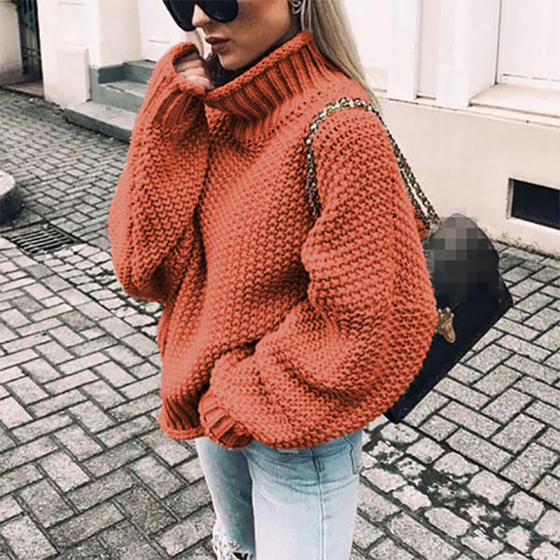 Bella Pull Col Roulé Tricot Épais Pour Femmes Oversize Chaud Et Confortable Pour Hiver