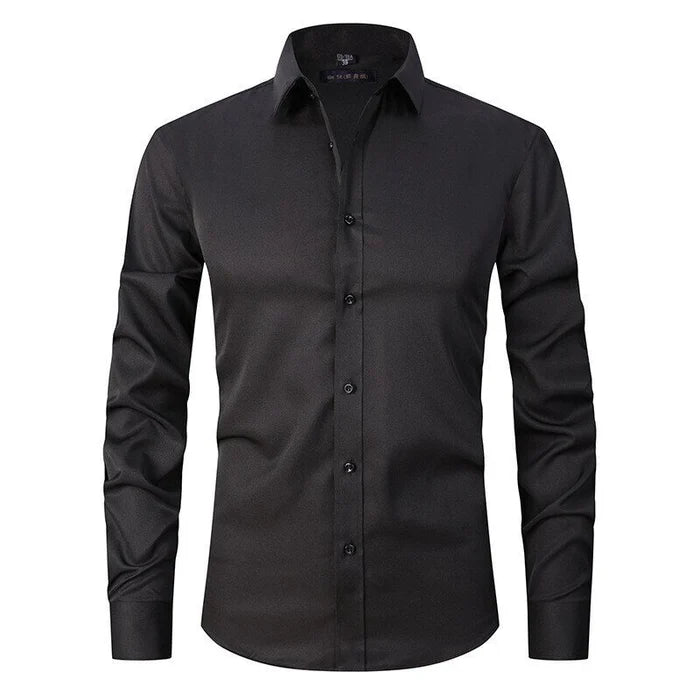 Chemise Homme Slim Fit Respirante En Tissu Élastique Sans Repassage Bouton Blanc Pour Le Bureau