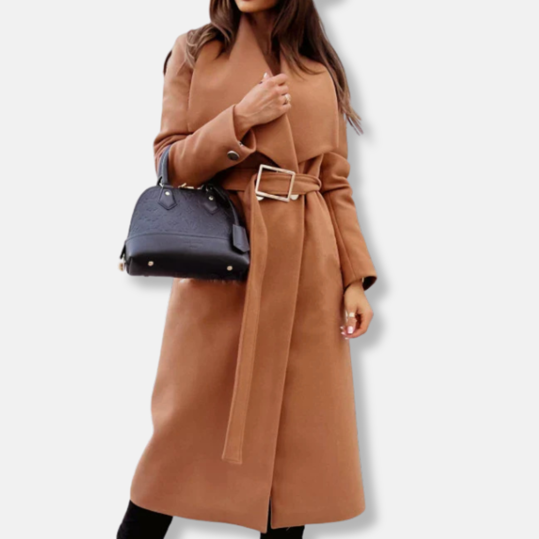 Amawinc Manteau Longline Femme Coupe Décontractée Avec Revers Drapés Et Boucle Dorée Idéal Bureau Et Dîner