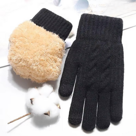 Gants Hiver En Maille Chauds Avec Ecran Tactile Et Doublure Peluche Double Epaisseur