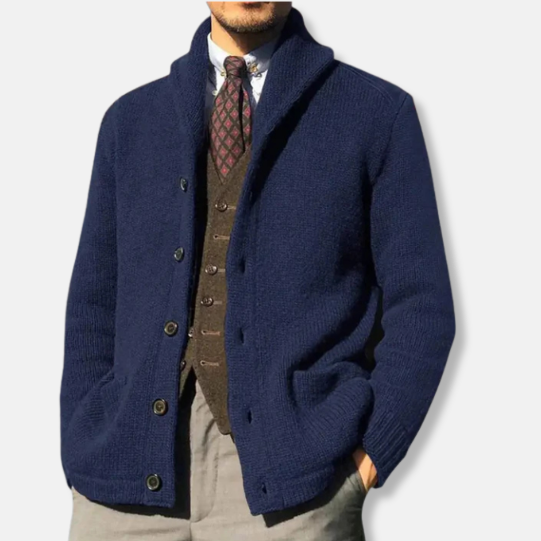 Cardigan Homme En Maille Laine Regular Fit Col Châle Bouton Devant Poignets Côtelés