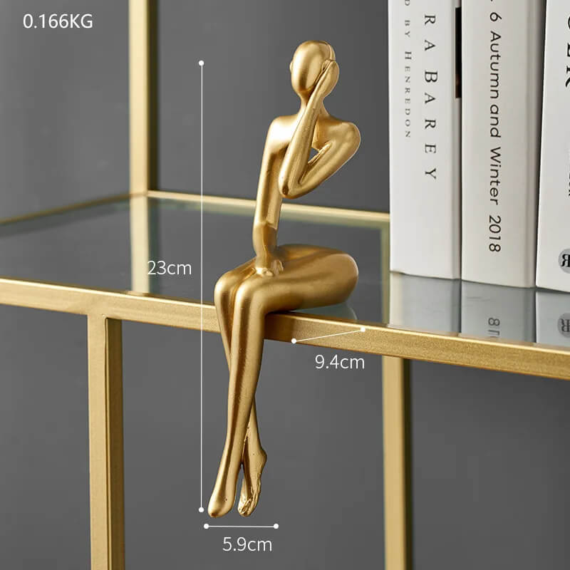 Statue Figurine Métal Doré Abstraite Moderne Contemplation Décor Minimaliste Pour Étagère Et Bureau Ambiance Sophistiquée