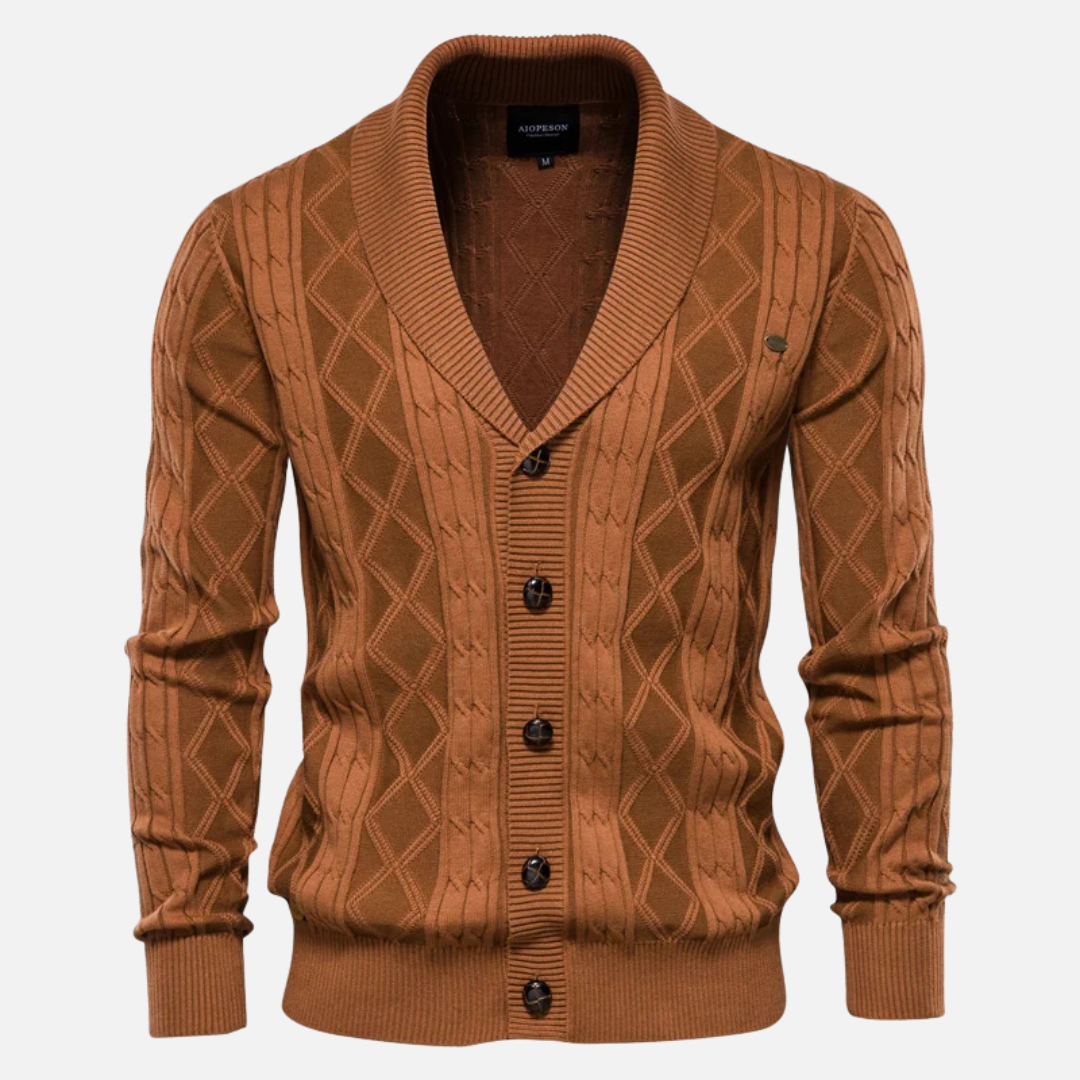 Cardigan Tricot James Argyle Motif Diamant Col Châle Par Amawinc Mélange Coton Pour Automne Et Hiver