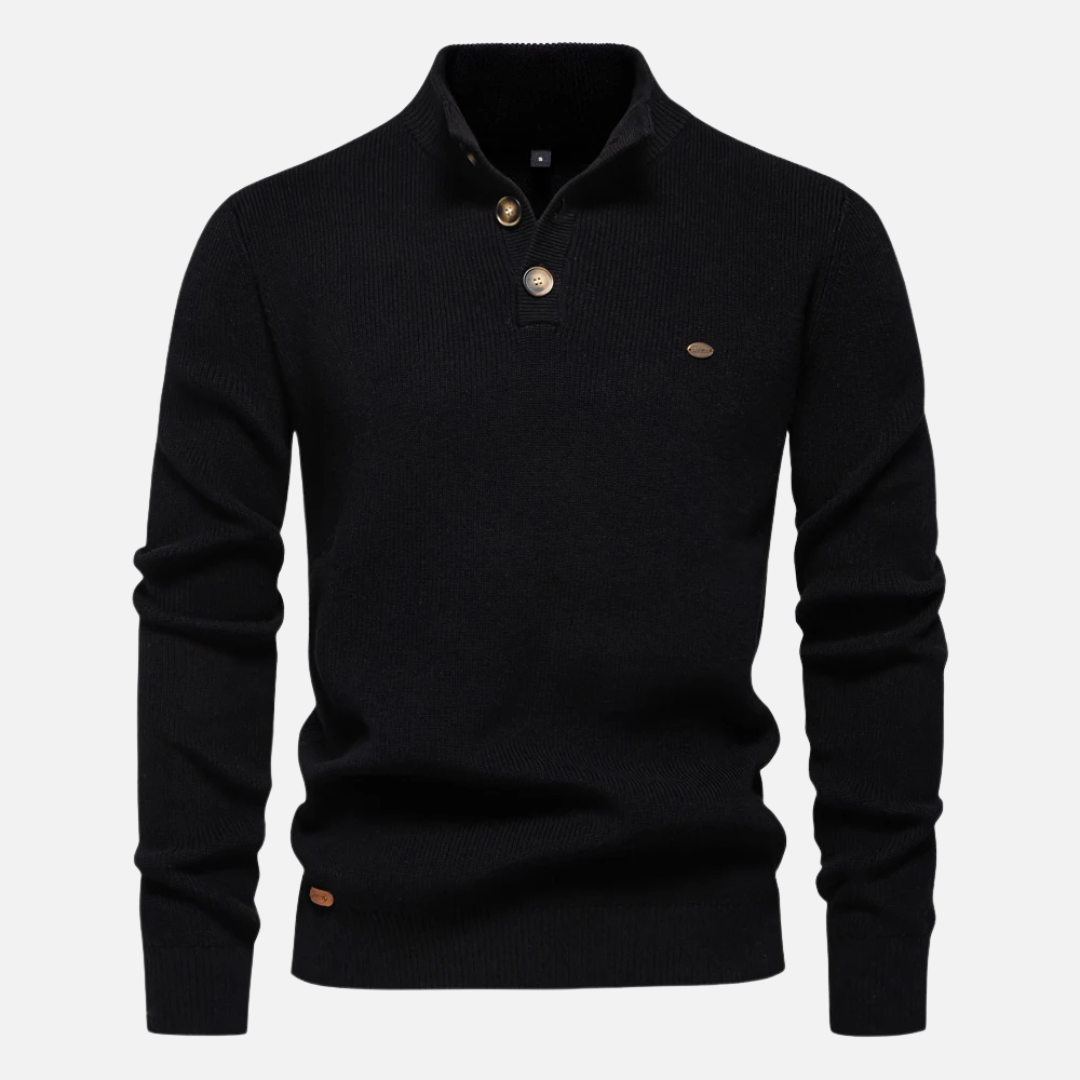 Pull Col Roulé En Mélange De Laine Détails Boutons Coupe Ajustée Côtelé Chaud Pour Style Décontracté