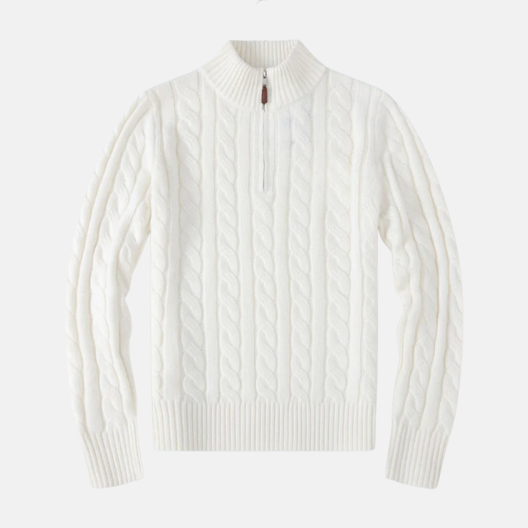 Pull Homme En Maille Câblée En Coton Mélangé Amawinc Demi Zip Col Montant Regular