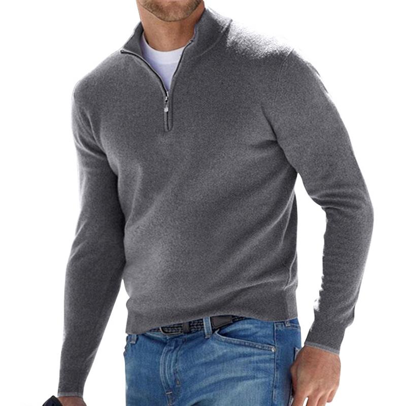 Pull À Demi Zip Pour Hommes En Maille Doux Et Chaud Coupe Décontractée Avec Bords Côtes Polyvalents Pour Superposition